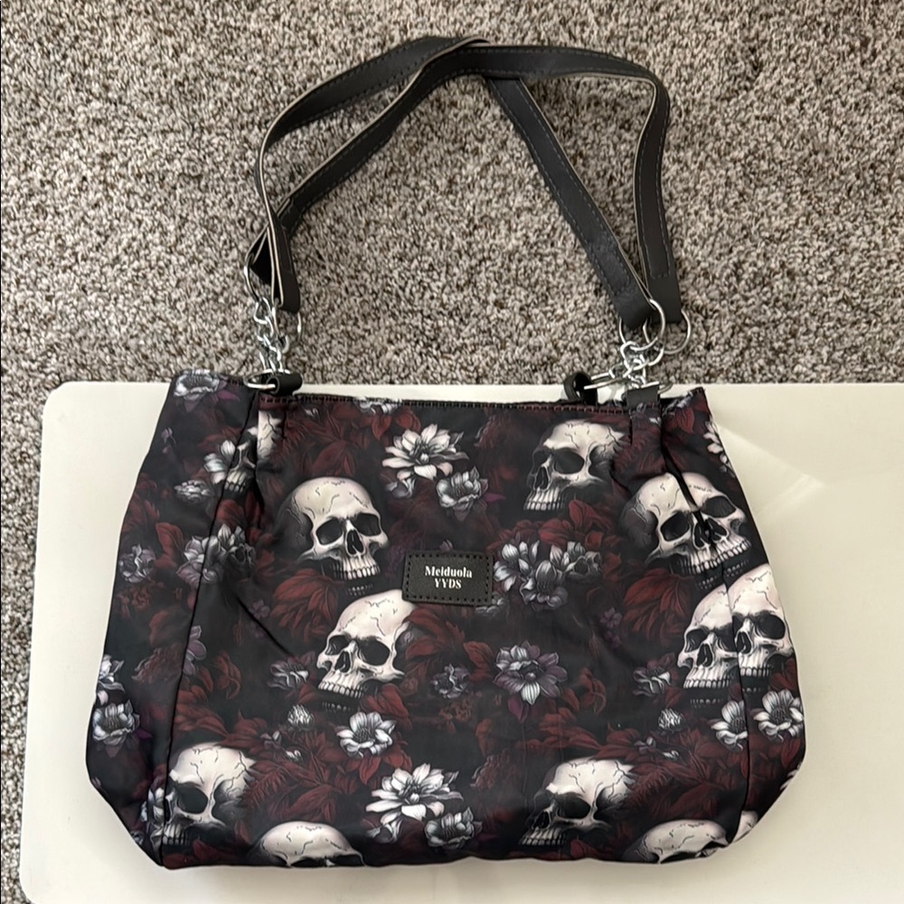 Black Skull Print Women's Bag